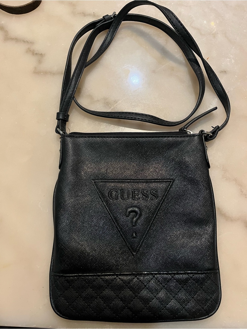 GUESS Black Quilted-Accent Crossbody Bag